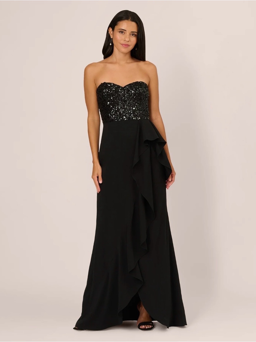 Strapless Black Sequin Dress Evening Gown